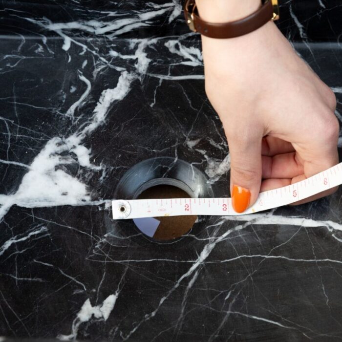 Toros black marble rectangular wall mount sink 12inch 18inch bathroom sink polished drain hole measure view