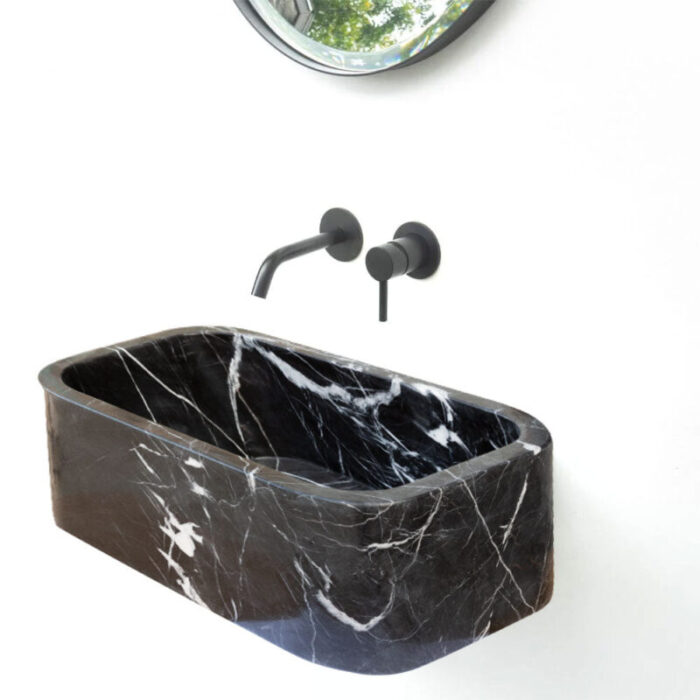 Toros black marble rectangular wall mount sink 12inch 18inch bathroom sink polished installed wall view