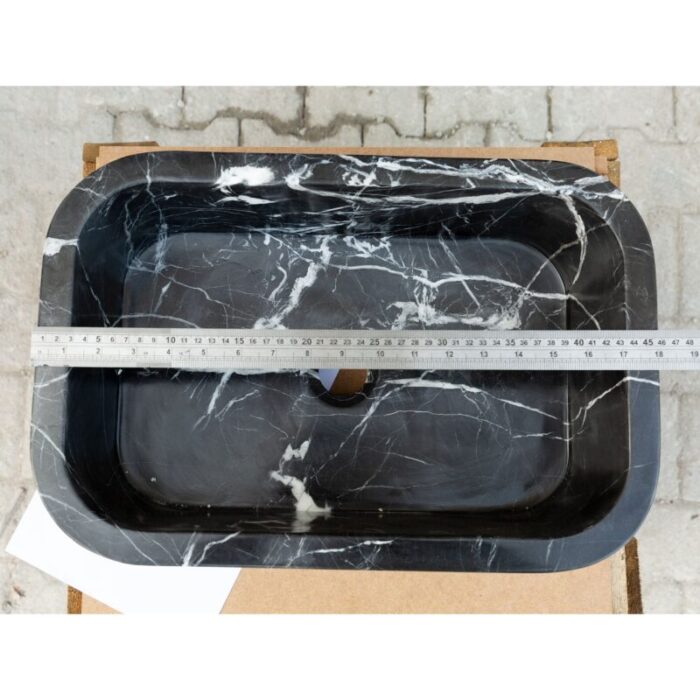 Toros black marble rectangular wall mount sink 12inch 18inch bathroom sink polished length measure view