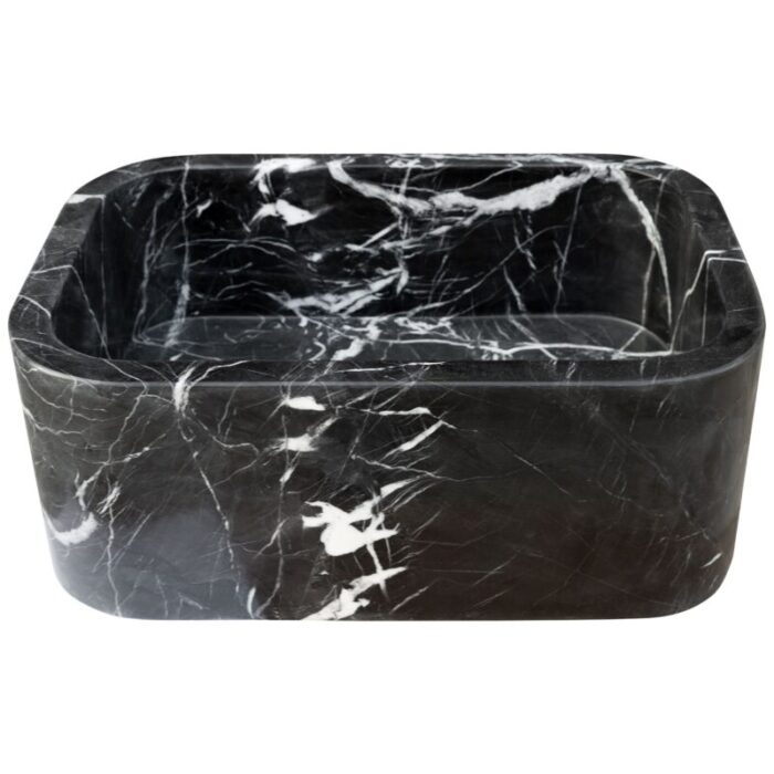 Toros black marble rectangular wall mount sink 12inch 18inch bathroom sink polished side view