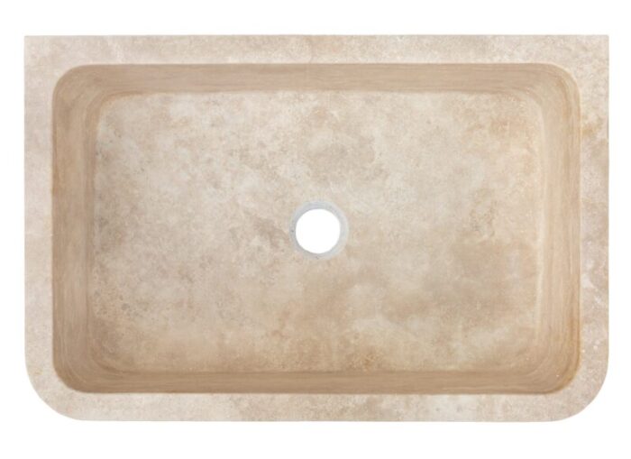 Troia Light travertine rectangular farm sink honed NTRSTC47 W18 L27.5 H7 angle top