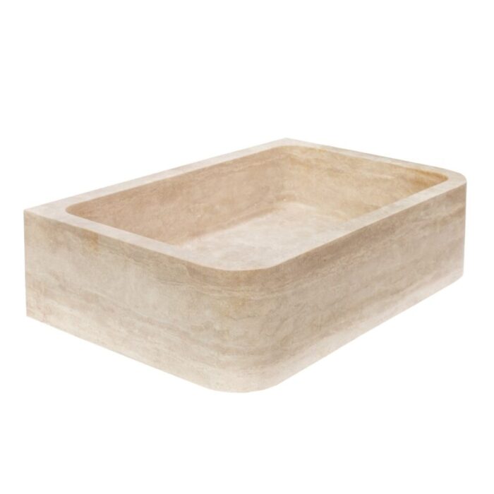 Troia Light travertine rectangular farm sink honed NTRSTC47 W18 L27.5 H7 angle view2