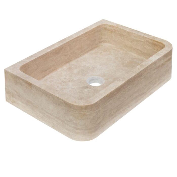 Troia Light travertine rectangular farm sink honed NTRSTC47 W18 L27.5 H7 angle view3