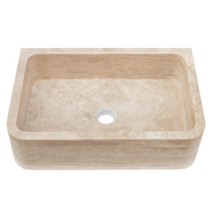 Troia Light travertine rectangular farm sink honed NTRSTC47 W18 L27.5 H7 angle view4