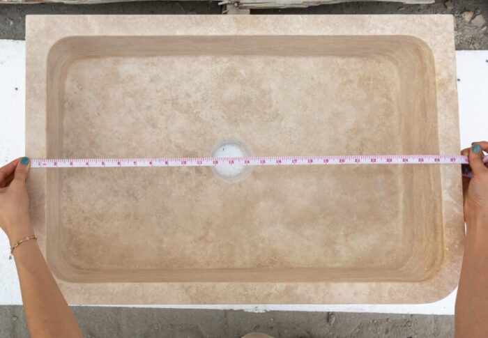 Troia Light travertine rectangular farm sink honed NTRSTC47 W18 L27.5 H7 legth measure view