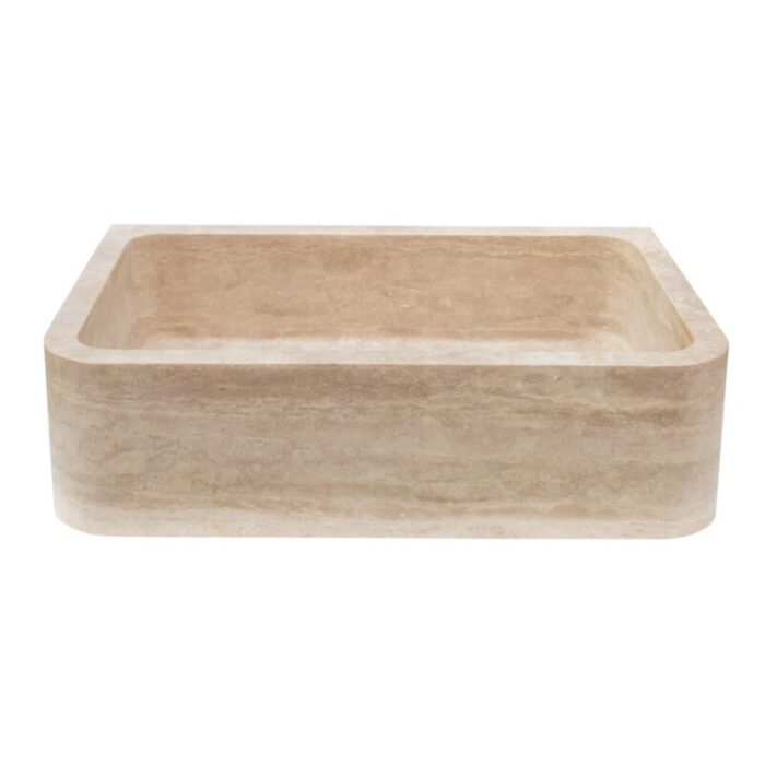 Troia Light travertine rectangular farm sink honed NTRSTC47 W18 L27.5 H7 side view