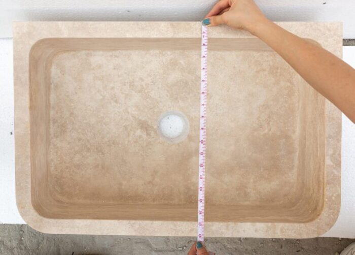 Troia Light travertine rectangular farm sink honed NTRSTC47 W18 L27.5 H7 width measure view