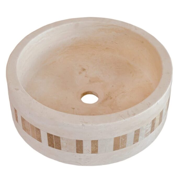 Troia light travertine cylinder sink NTRVS39 D16 H6 angle view