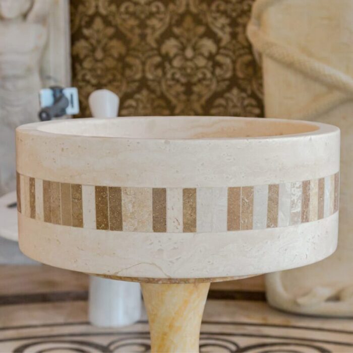 Troia light travertine cylinder sink NTRVS39 D16 H6 side view2