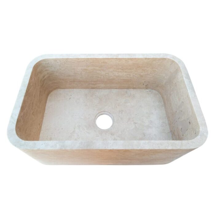 Troia light travertine farm sink NTRSTC13 W18 L30 H10 angle view