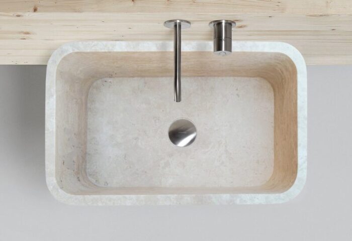 Troia light travertine farm sink NTRSTC13 W18 L30 H10 bathroom top view