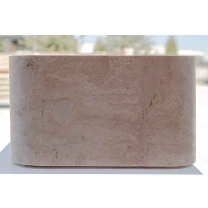 Troia light travertine farm sink NTRSTC13 W18 L30 H10 profile view