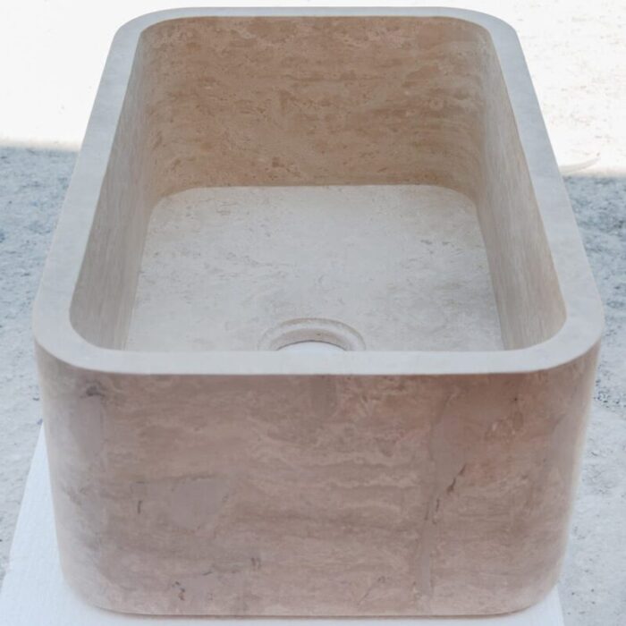 Troia light travertine farm sink NTRSTC13 W18 L30 H10 profile2 view