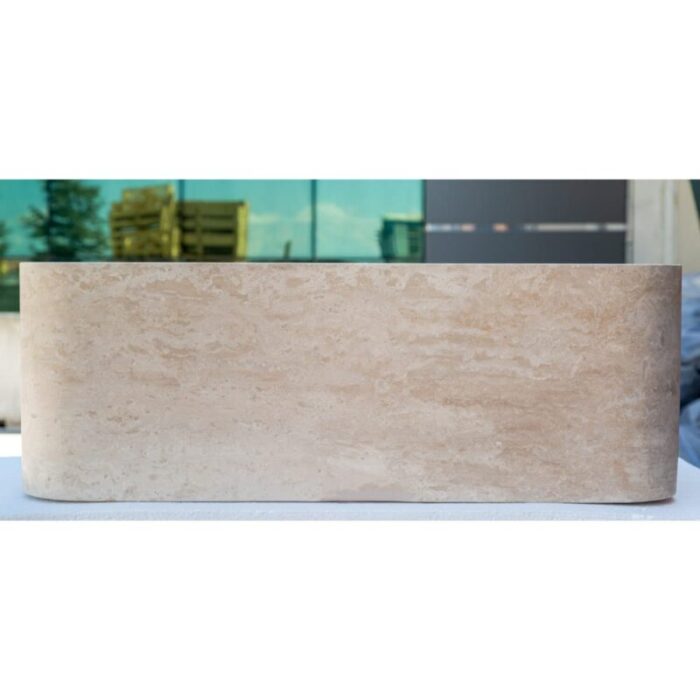 Troia light travertine farm sink NTRSTC13 W18 L30 H10 side view