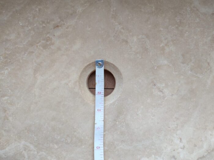 Troia light travertine oval vessel sink NTRSTC06 W16 L21 H6 drain hole measure view 5495e07e 67d6 4b67 9235 009befc009ef