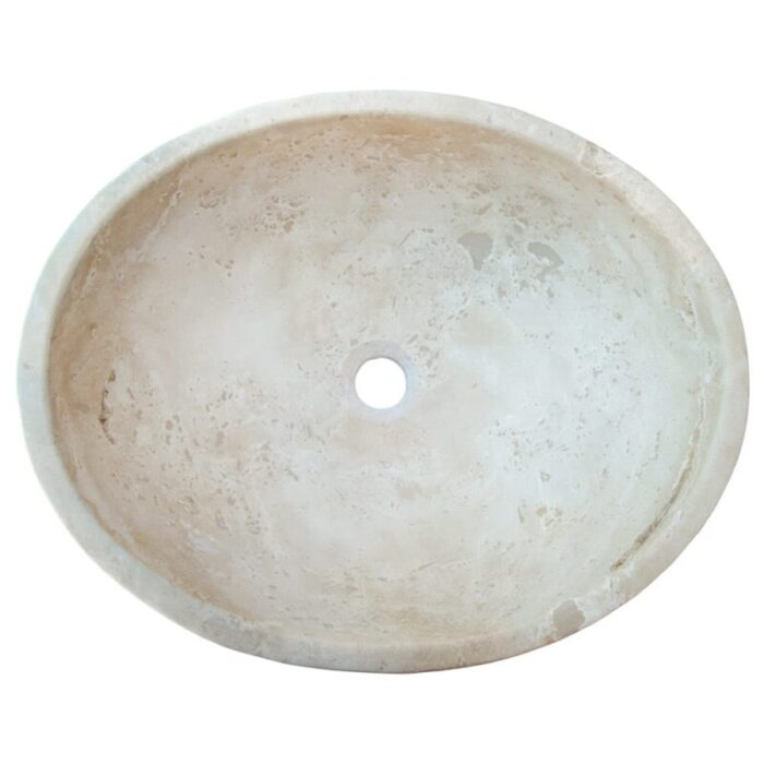 Troia light travertine oval vessel sink NTRSTC06 W16 L21 H6 top view