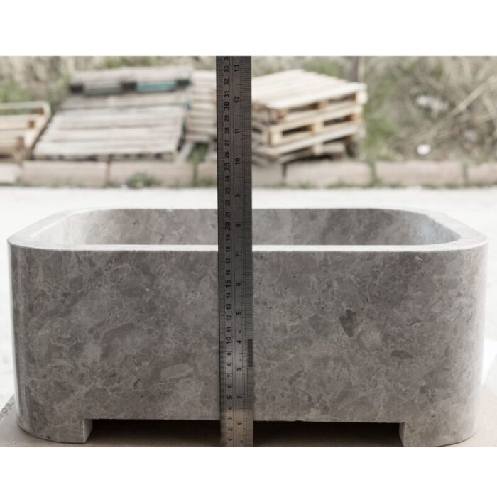 Tundra gray marble rectangular wall mount sink 12inch 18inch bathroom sink polished back height measure view