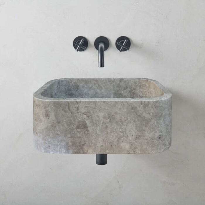 Tundra gray marble rectangular wall mount sink 12inch 18inch bathroom sink polished bathroom view