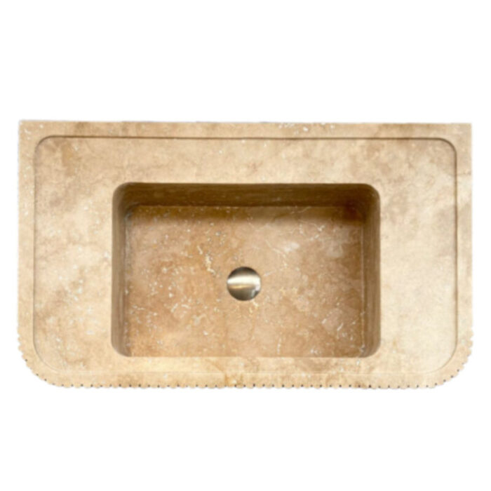 Tuscany walnut wall mount bathroom vanity sink 18x28x6 ribbed textured front honed filled top view