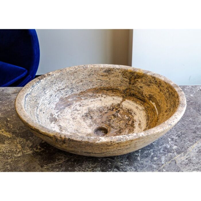 Valencia travertine oval sink EGESTN01 L21 W16 H6 angle view2