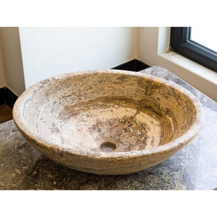 Valencia travertine oval sink EGESTN01 L21 W16 H6 angle view3