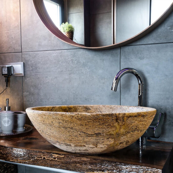 Valencia travertine oval sink EGESTN01 L21 W16 H6 room scene