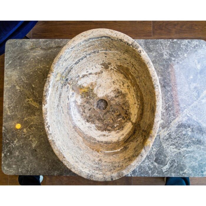 Valencia travertine oval sink EGESTN01 L21 W16 H6 top view2