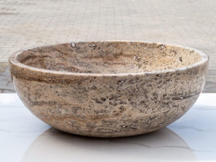 Valencia travertine vessel sink filled polished EGEVUMP166 D 16 H6 side view