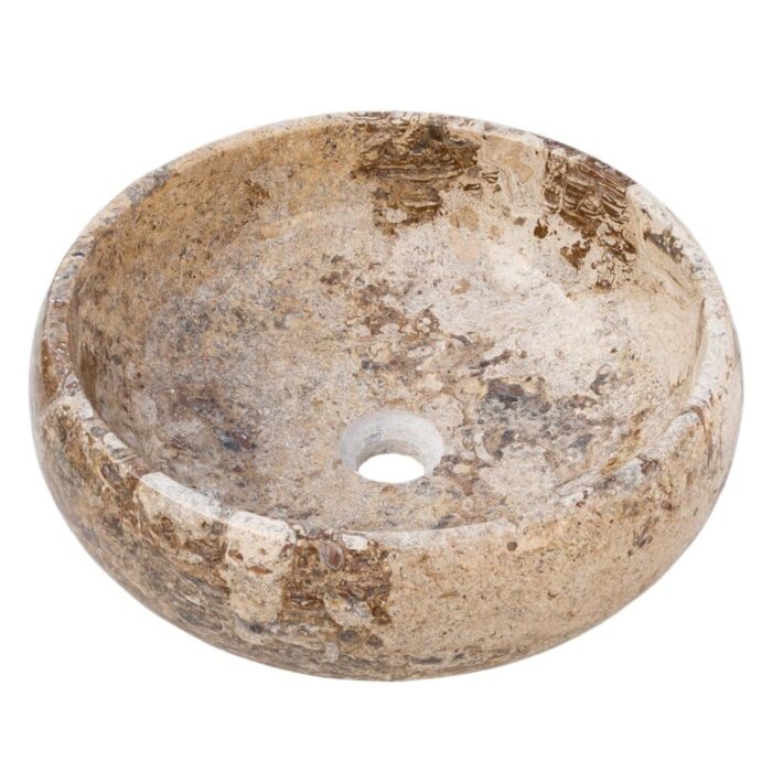 Valencia travertine vessel sink polished EGEVP166 D 16 H6 angle view