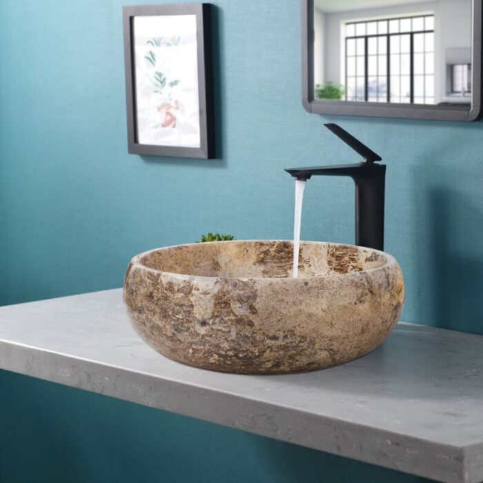 Valencia travertine vessel sink polished EGEVP166 D 16 H6 bathroom view