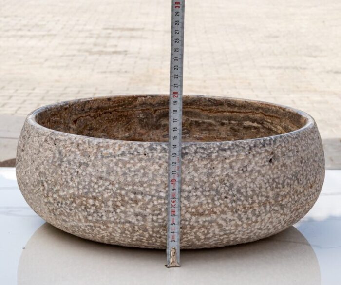 Valencia travertine vessel sink polished inside rough outside EGEVTTR1672 D 16 H6 side measure view