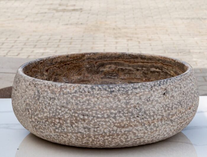 Valencia travertine vessel sink polished inside rough outside EGEVTTR1672 D 16 H6 side view