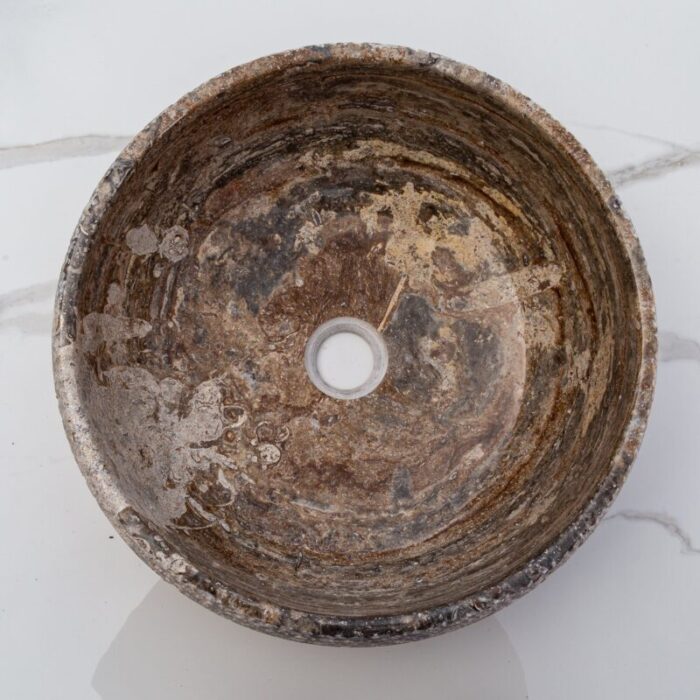 Valencia travertine vessel sink polished inside rough outside EGEVTTR1672 D 16 H6 top view2