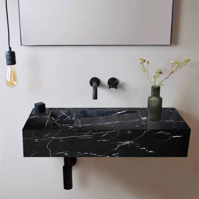 alexandrette Black Marble Vanity Wall mount Bathroom Sink W 18 L 30 H 7 hidden drain installed bathroom