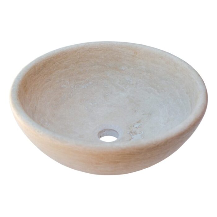 beige travertine vessel sink NTRSTC09 D16 H6 angle view