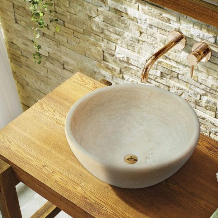 beige travertine vessel sink NTRSTC09 D16 H6 bathroom view.webp