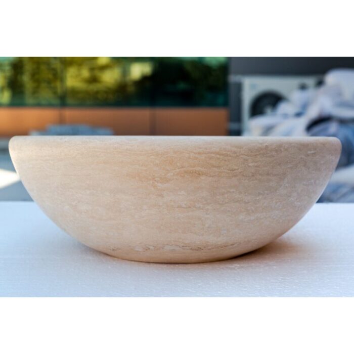 beige travertine vessel sink NTRSTC09 D16 H6 side view