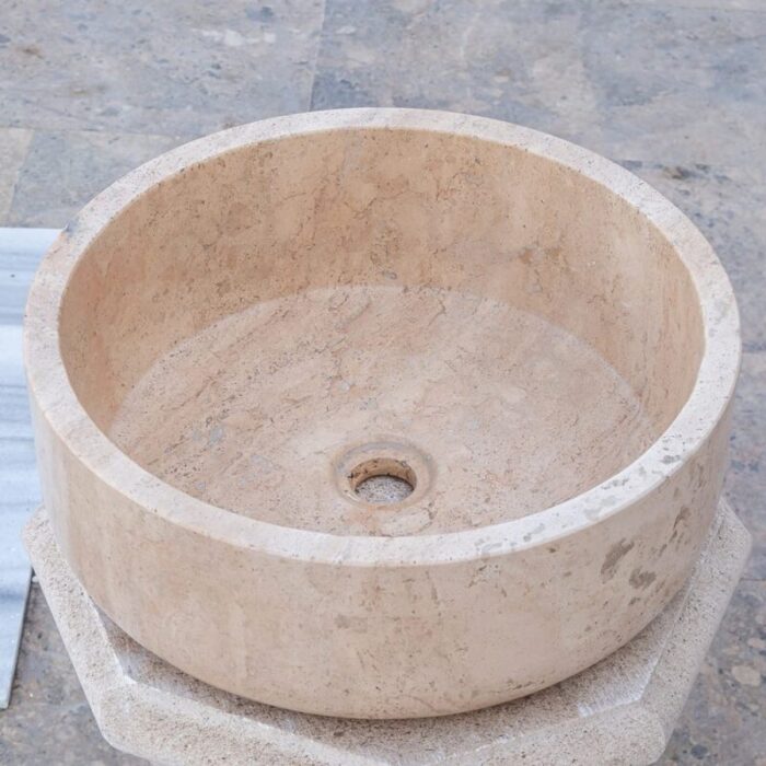 beige travertine vessel sink d16 h6 TMS02 angle view