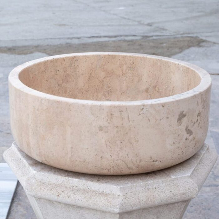 beige travertine vessel sink d16 h6 TMS02 side view