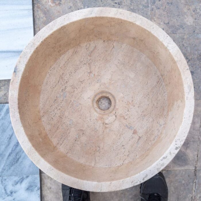 beige travertine vessel sink d16 h6 TMS02 top view