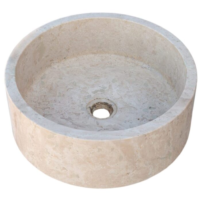 beige travertine vessel sink d16 h6 TMS6 360 angle product view scaled 1