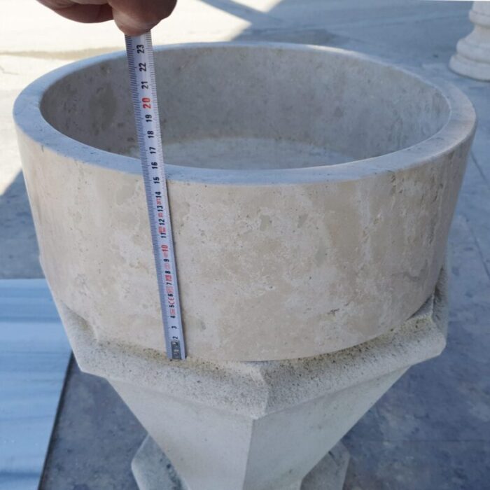 beige travertine vessel sink d16 h6 TMS6 360 height measure view scaled 1