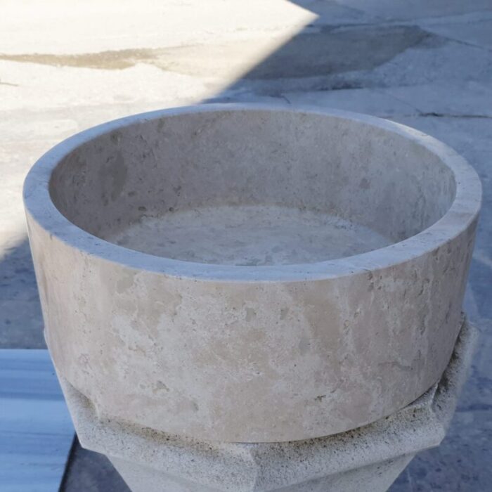 beige travertine vessel sink d16 h6 TMS6 360 side view