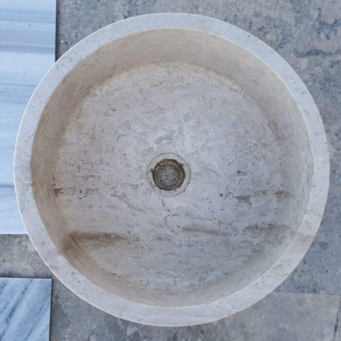 beige travertine vessel sink d16 h6 TMS6 360 top view scaled 1