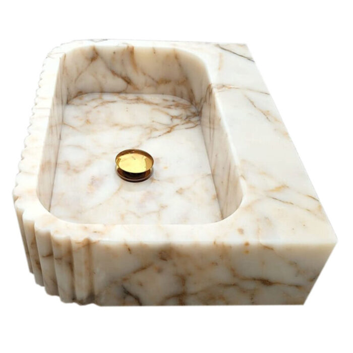 calacatta gold marble rectangular wall mount bathroom vanity sink fluted front W16 L20 H6 side view