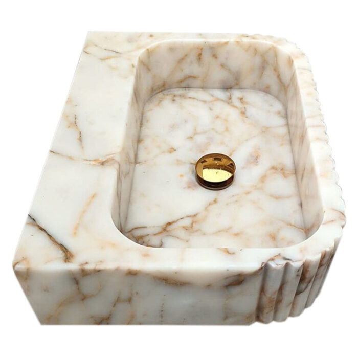 calacatta gold marble rectangular wall mount bathroom vanity sink fluted front W16 L20 H6 side view2