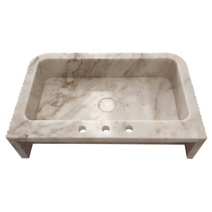 calacatta gold marble rectangular wall mount bathroom vanity sink fluted front edges W18 L30 H8 back view