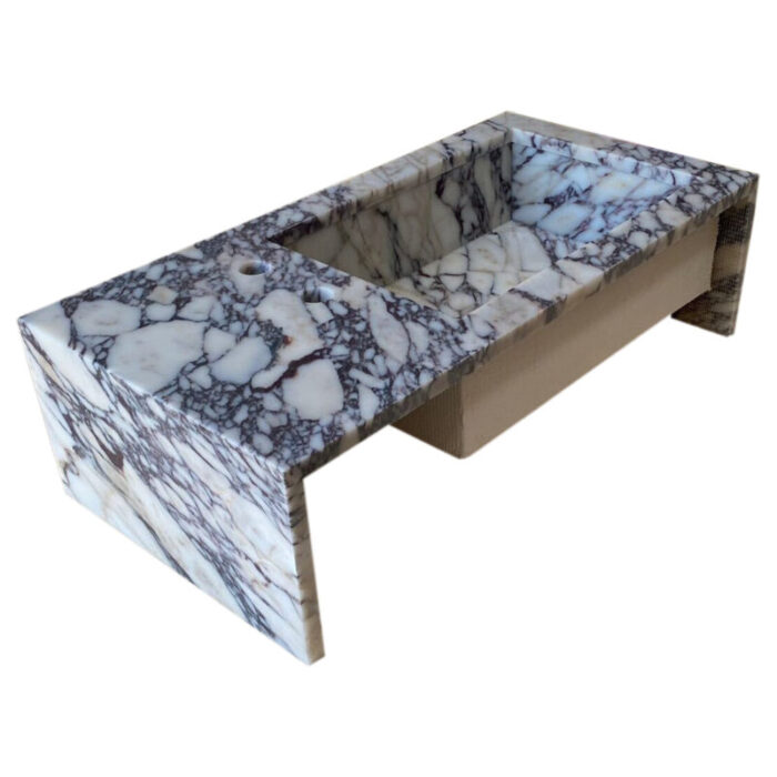 calacatta viola marble rectangular wall mount bathroom vanity sink W16 L32 H9 back view