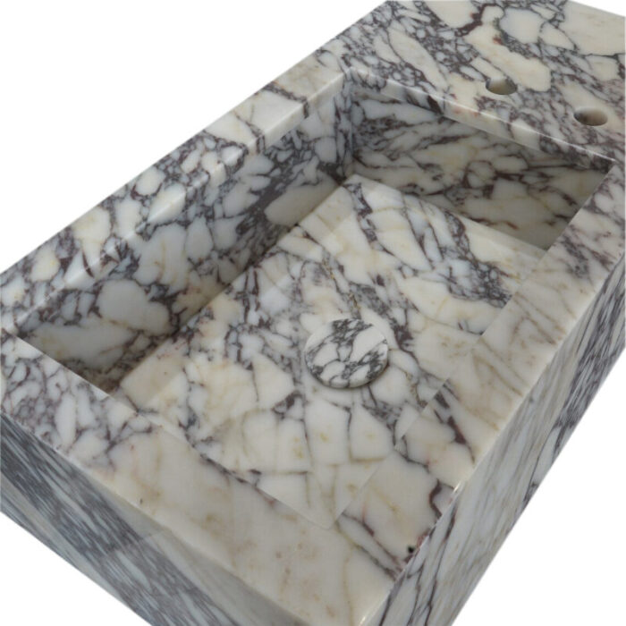 calacatta viola marble rectangular wall mount bathroom vanity sink W16 L32 H9 closeup view