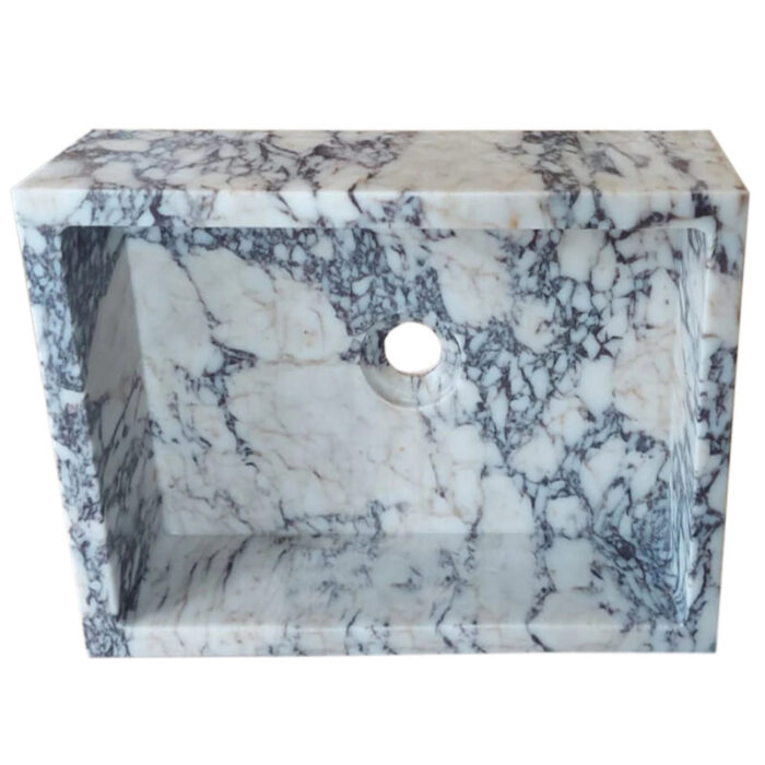 calacatta viola marble wall mount vanity sink W14 L18 H5 hidden drain matte drain cap top view